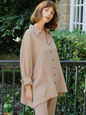 Rachel Pally Gauze Oversized Yara Shirt In Tobacco